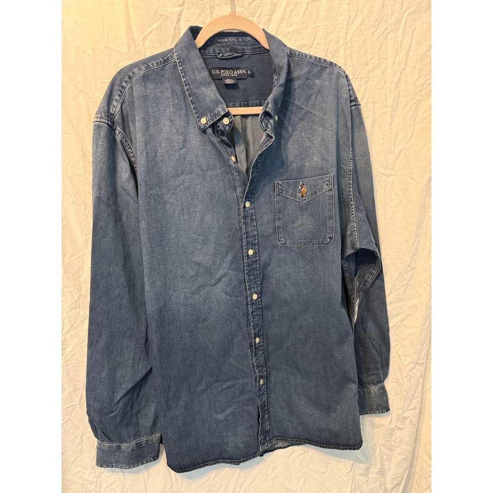 US Polo Assn Mens Denim Button Down Shirt Medium Blue Long Sleeve 2XL NWT